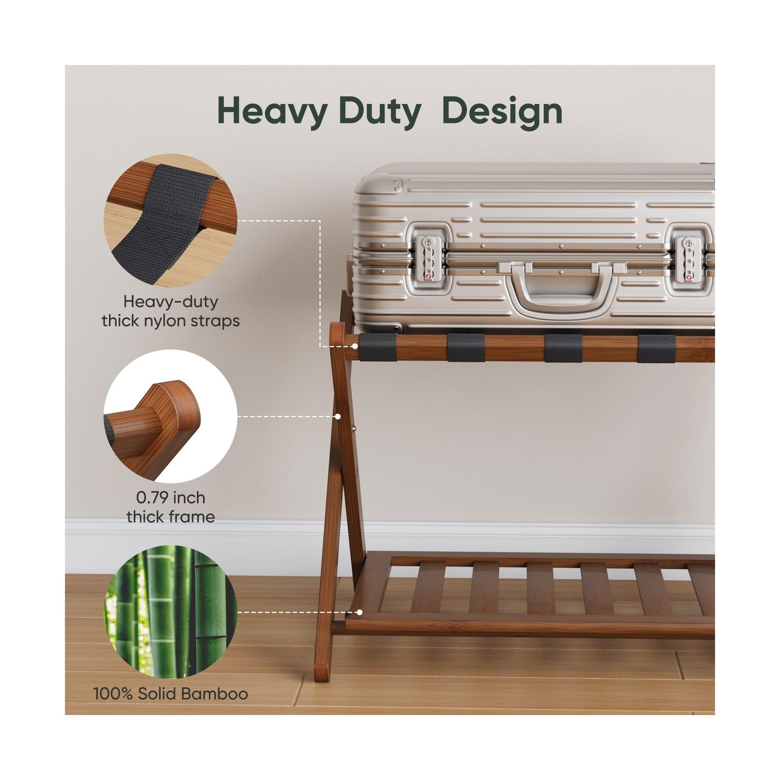 Smart FENDEE Bamboo Luggage Rack Fully Assembled, Walnut Folding Suitcase Sta…