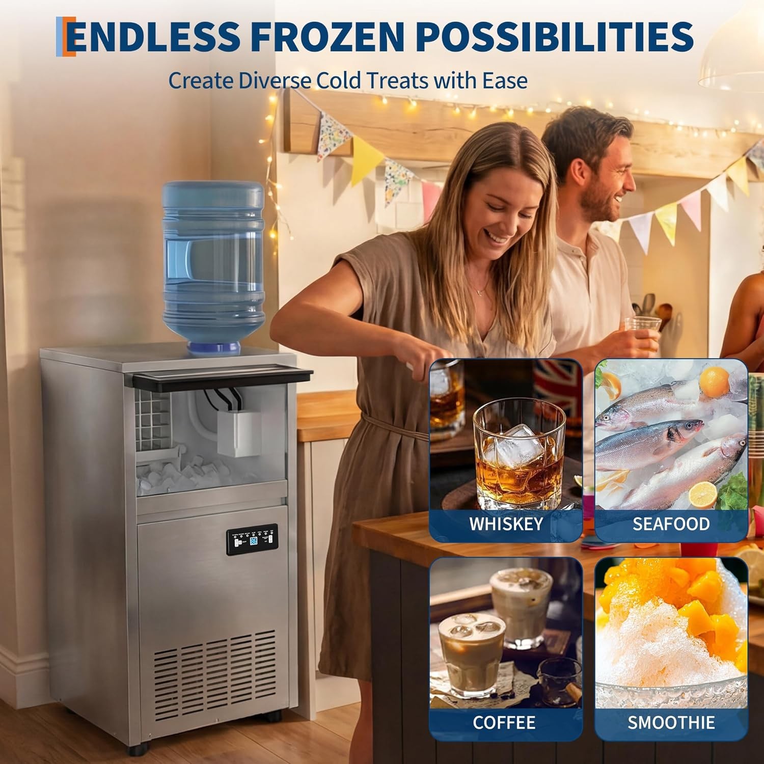 Commercial Ice Maker 130 lbs/24h Ice Cube Machine 36 lbs Storage Restaurant ETL