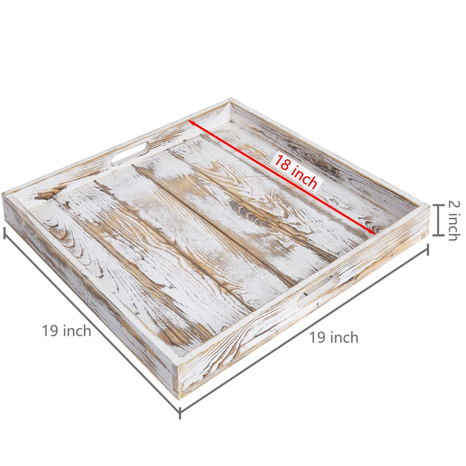 MyGift Whitewashed Wood Large Serving Tray 18.9″ x x 2″,