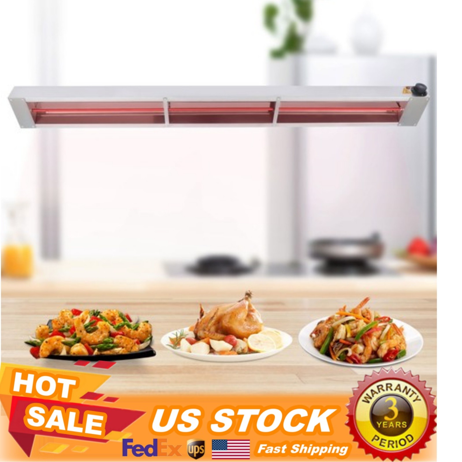Food Heat Lamp Overhead Food Warmer Commerical Infrared Strip Heater 60inch