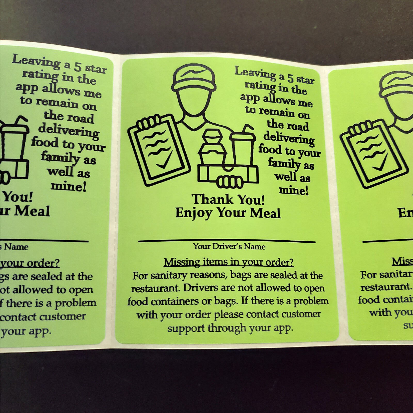 1350 Food Delivery Labels Bag Seal 4″ x 3″ DoorDash Grubhub UberEats Sticker