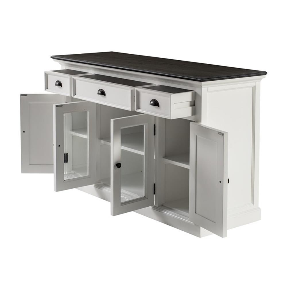 Beaumont Lane Mahogany Wood Buffet with 4 Doors 3 Drawers and Glass in White