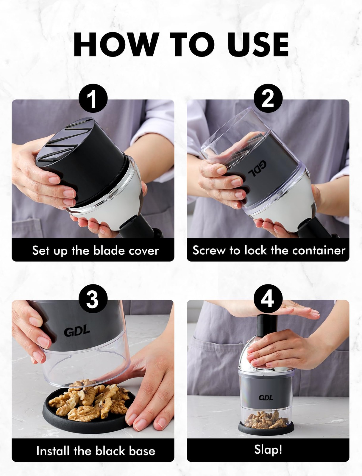 Food Chopper, Hand Chopper Dicer Easy to Clean, Manual Slap Vegetable Black
