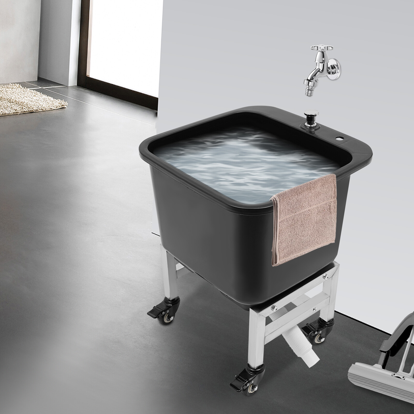 Commercial Plastic Floor Mop Sink – 15.75*15.75*19.88″ Mop Buckets Utility Sink