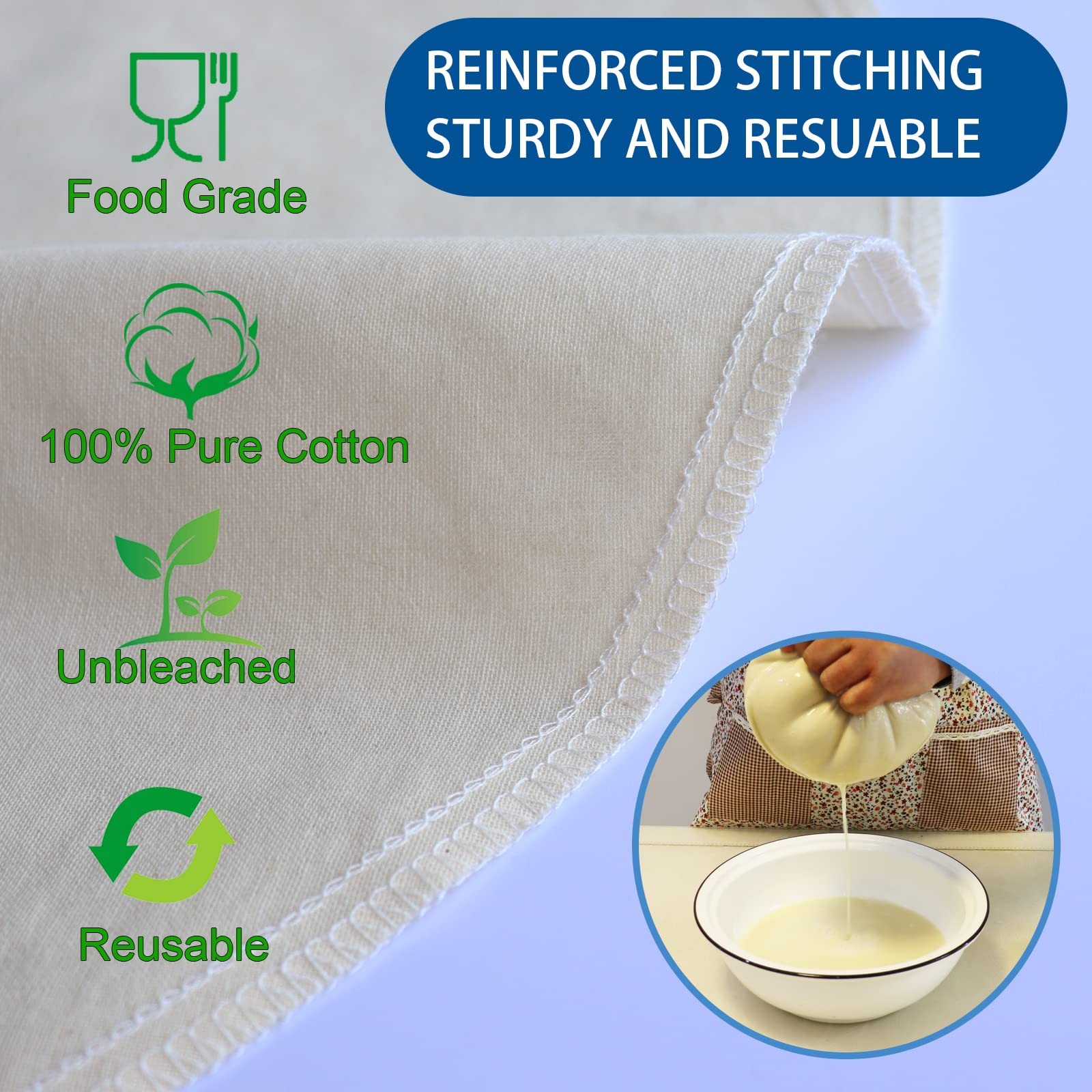 Huppar 3 Pack 16X16 Nut Milk Bag For Straining 100 Unbleached Cotton Cloth