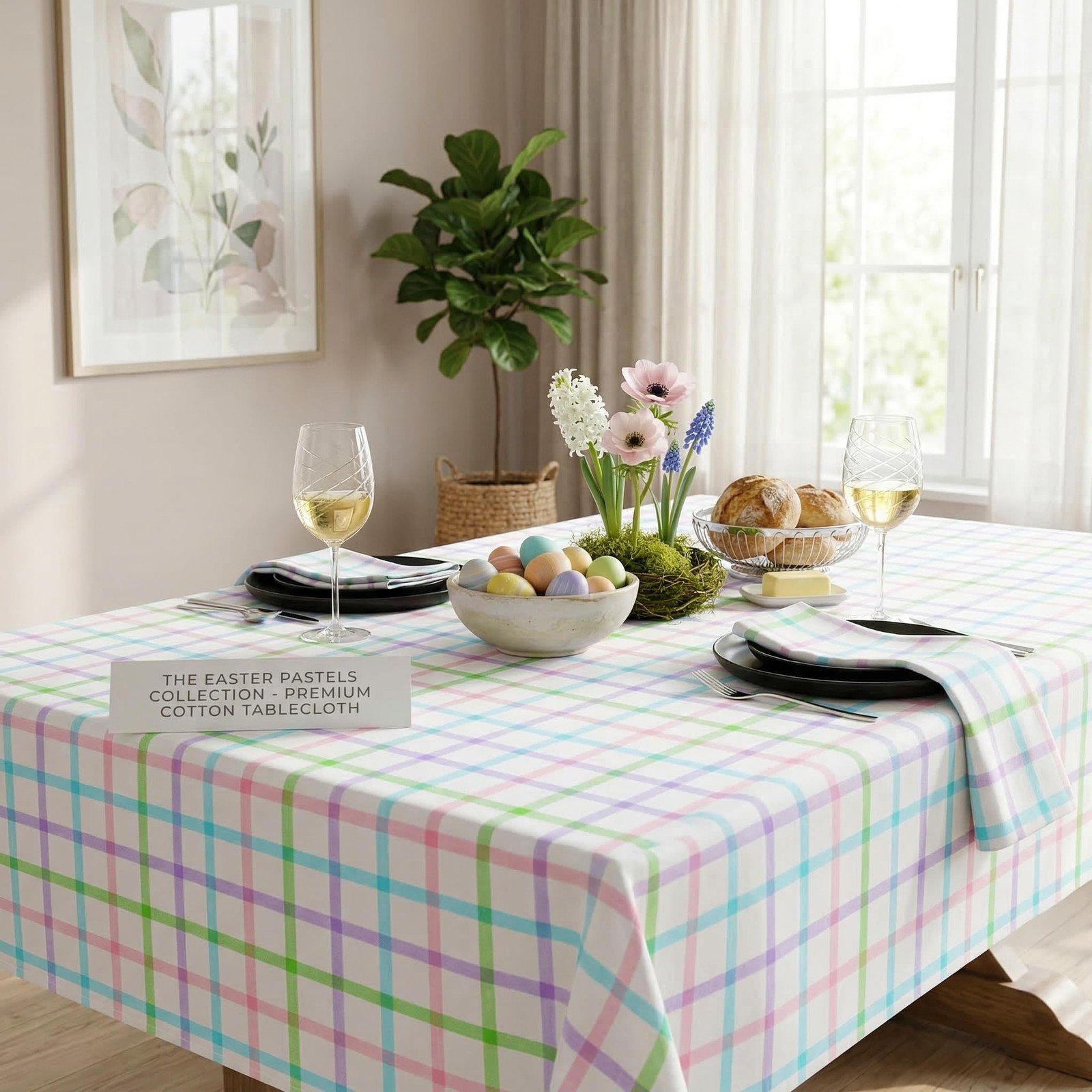 Native Fab Spring Easter Check Cloth Napkins Set Of 12 16X16 Inches 100 Cotton