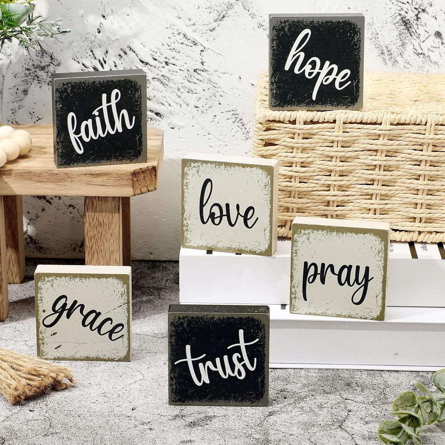 Qunclay 6 Pieces Farmhouse Tiered Tray Decor Inspirational Rustic Wood Brown