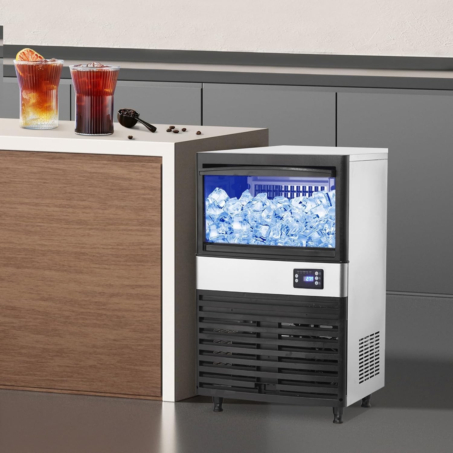 150LBS Per 24H Commercial Ice Maker Stainless Steel 12kg Storage for Bar Cafe