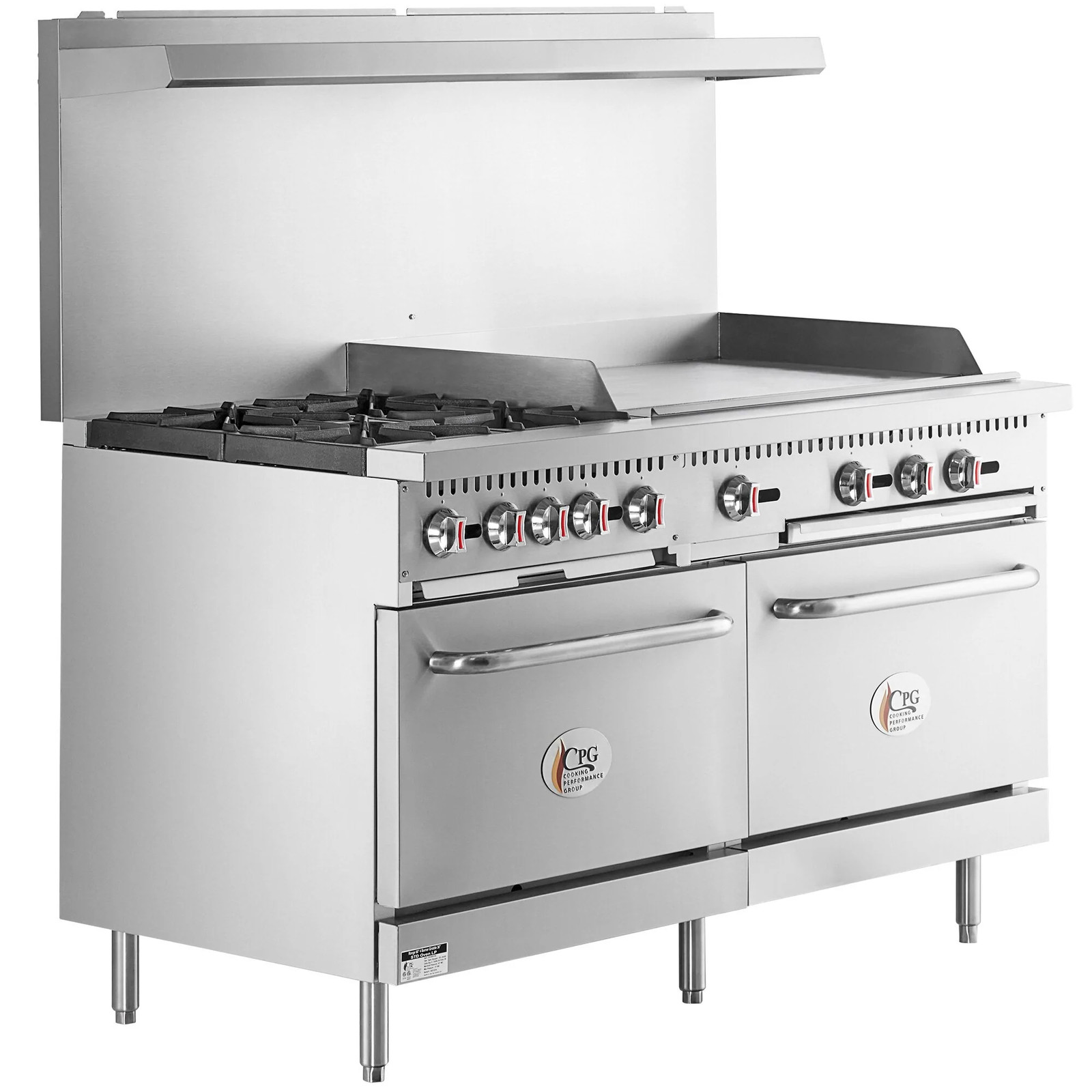 Liquid Propane 4 Burner 60″ Range with 36″ Griddle and 2 Standard Ovens