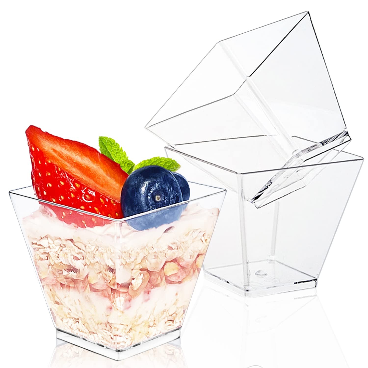 Jnnzzggu 50Pcs Square Mini Plastic Dessert Cups,3.5Oz Clear Plastic Parfait A…