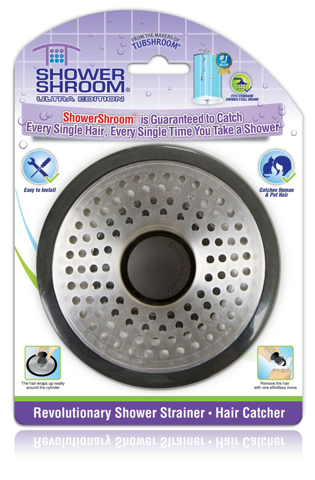 ShowerShroom Ultra Strainer Hair Catcher Drain Protector for Shower Stall Drains