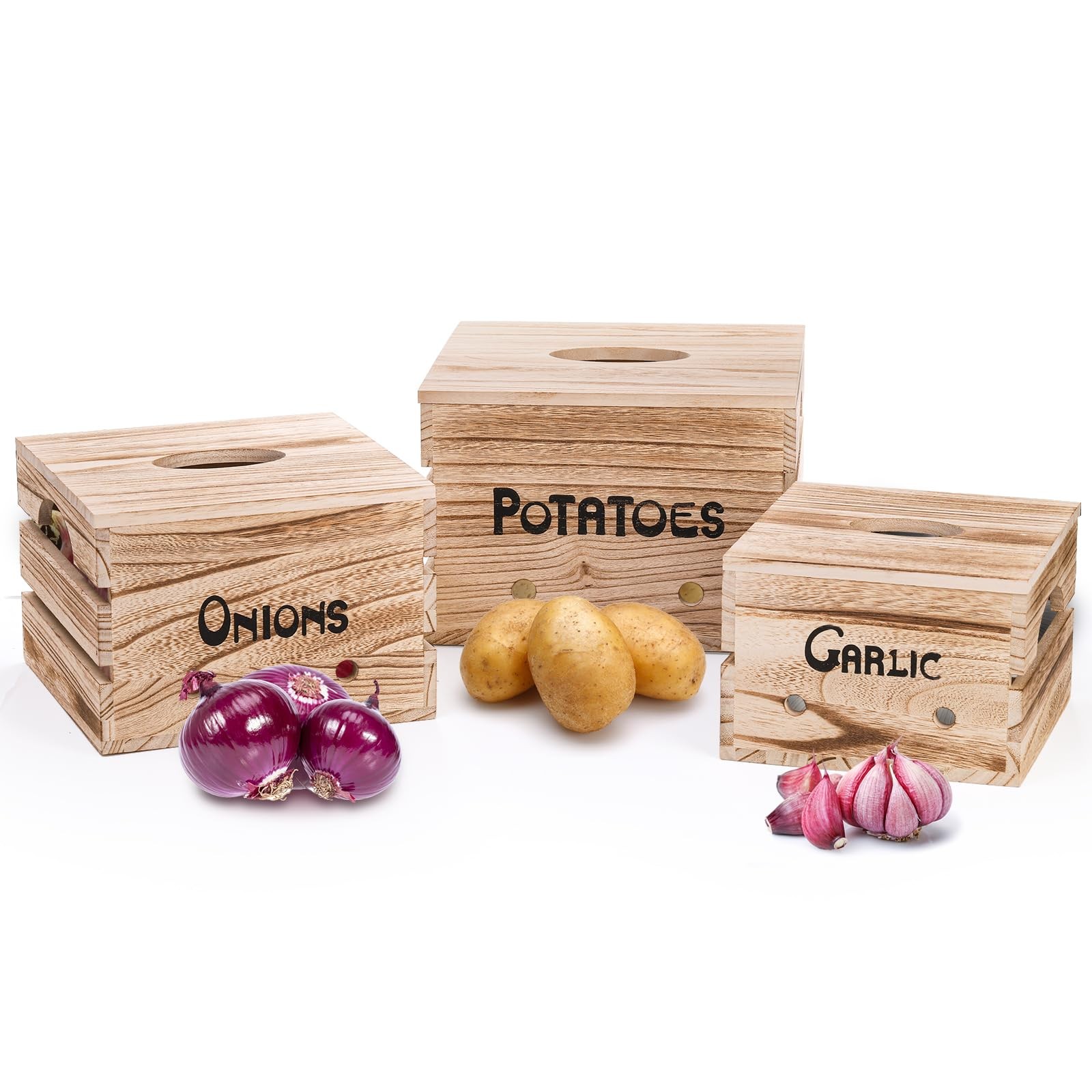Frcctre 3 Pack Vegetable Storage Bins Farmhouse Potato Onion Garlic Kitchen
