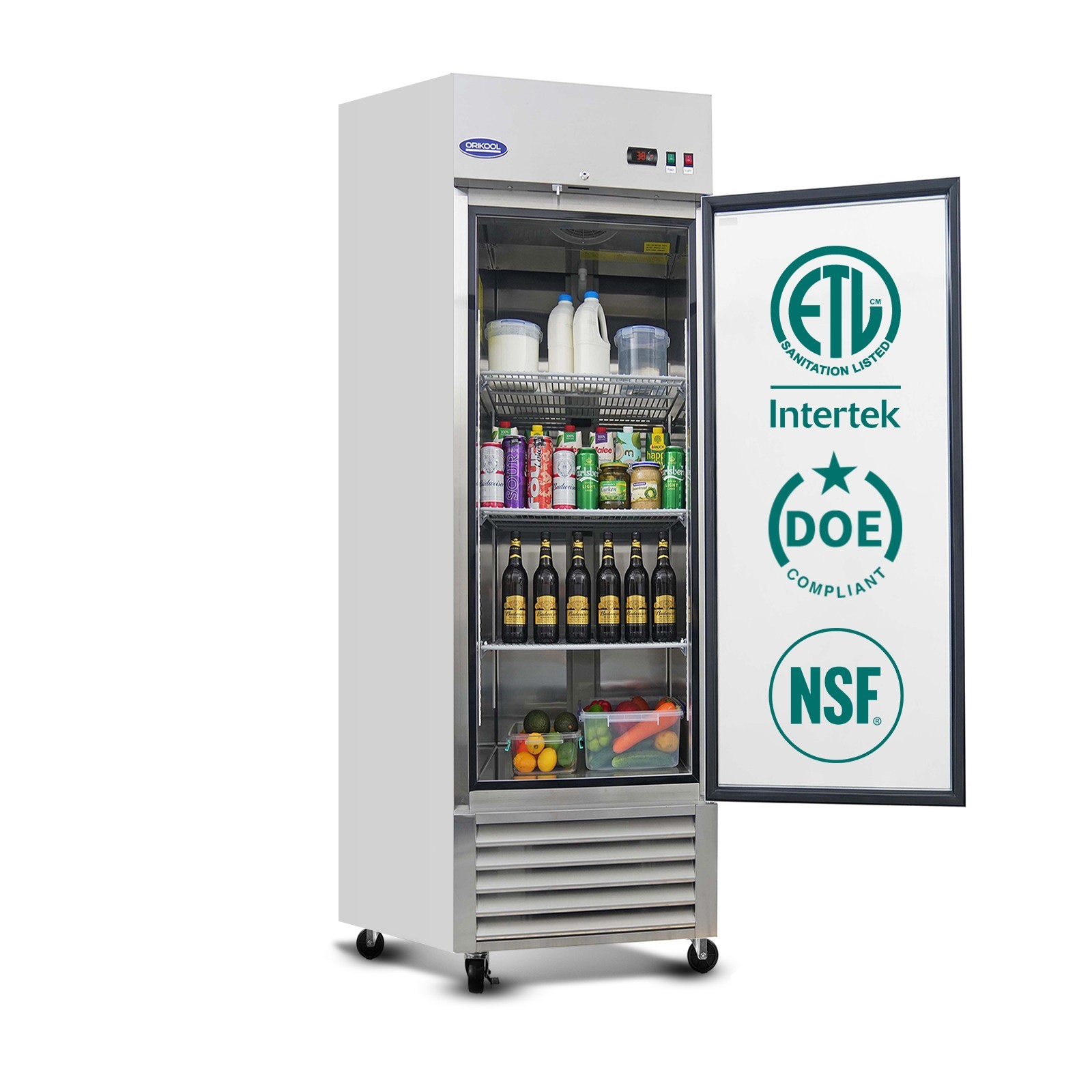 27″W Commercial Glass-Door Reach-In Fridge 23Cu.ft,Energy-Efficient LED Lighting