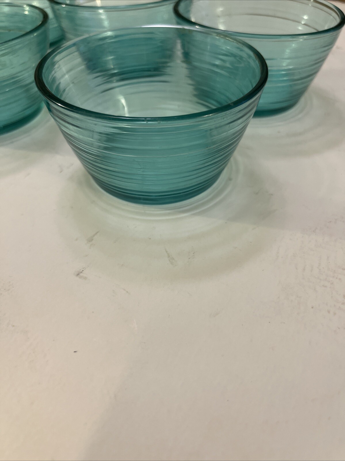 4.5 oz Turquoise Ribbed Glass Ramekin NZ165Y Transparent Glass Set of 6 Mint