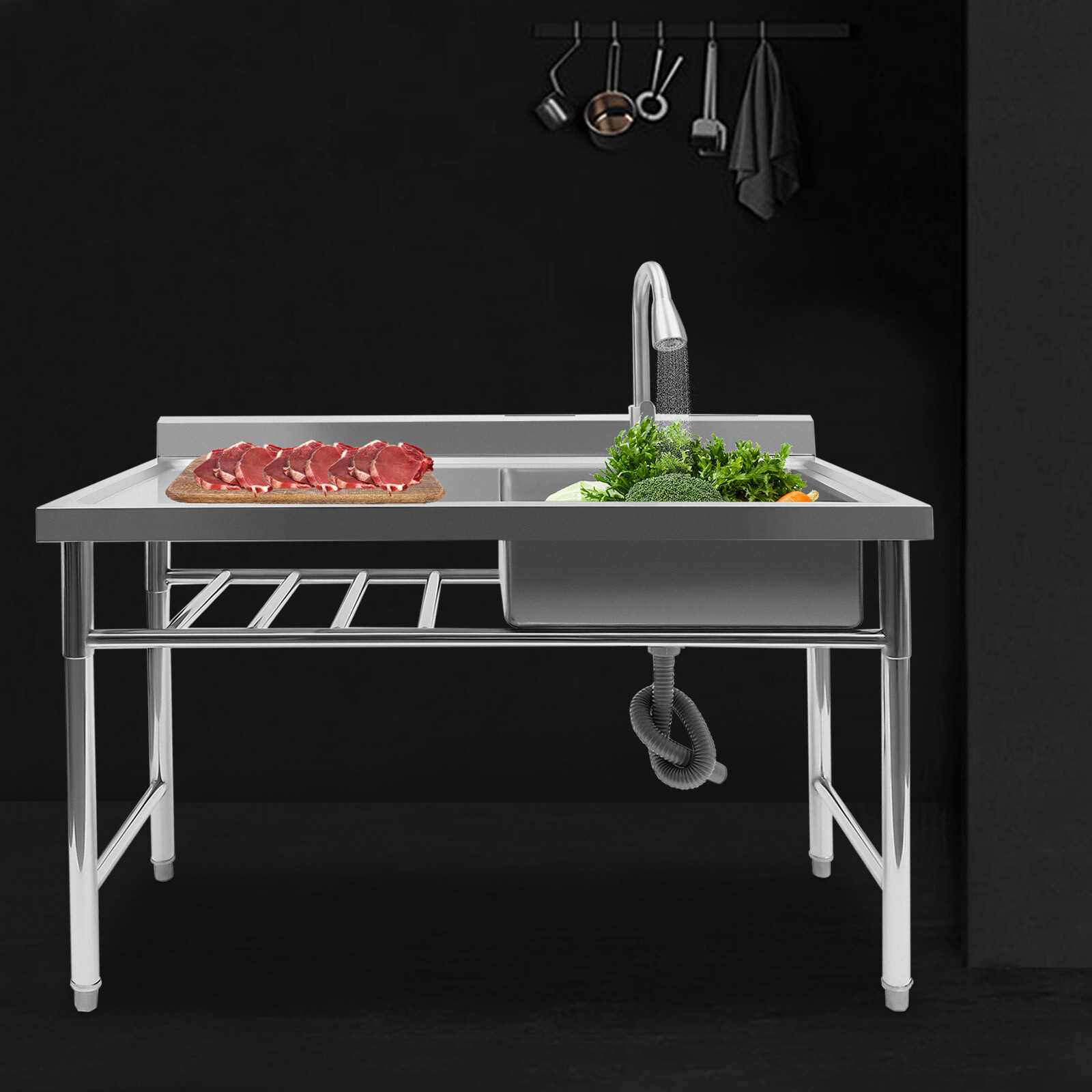 Commercial Utility Prep Sink Stainless Steel Kitchen Sink 1 Compartment w/Faucet