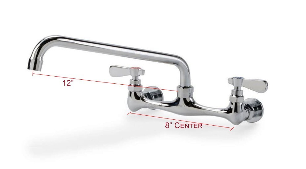 12″ Swing Spout with 8″ Center Wall Mount Commercial Compartment Sink Faucet