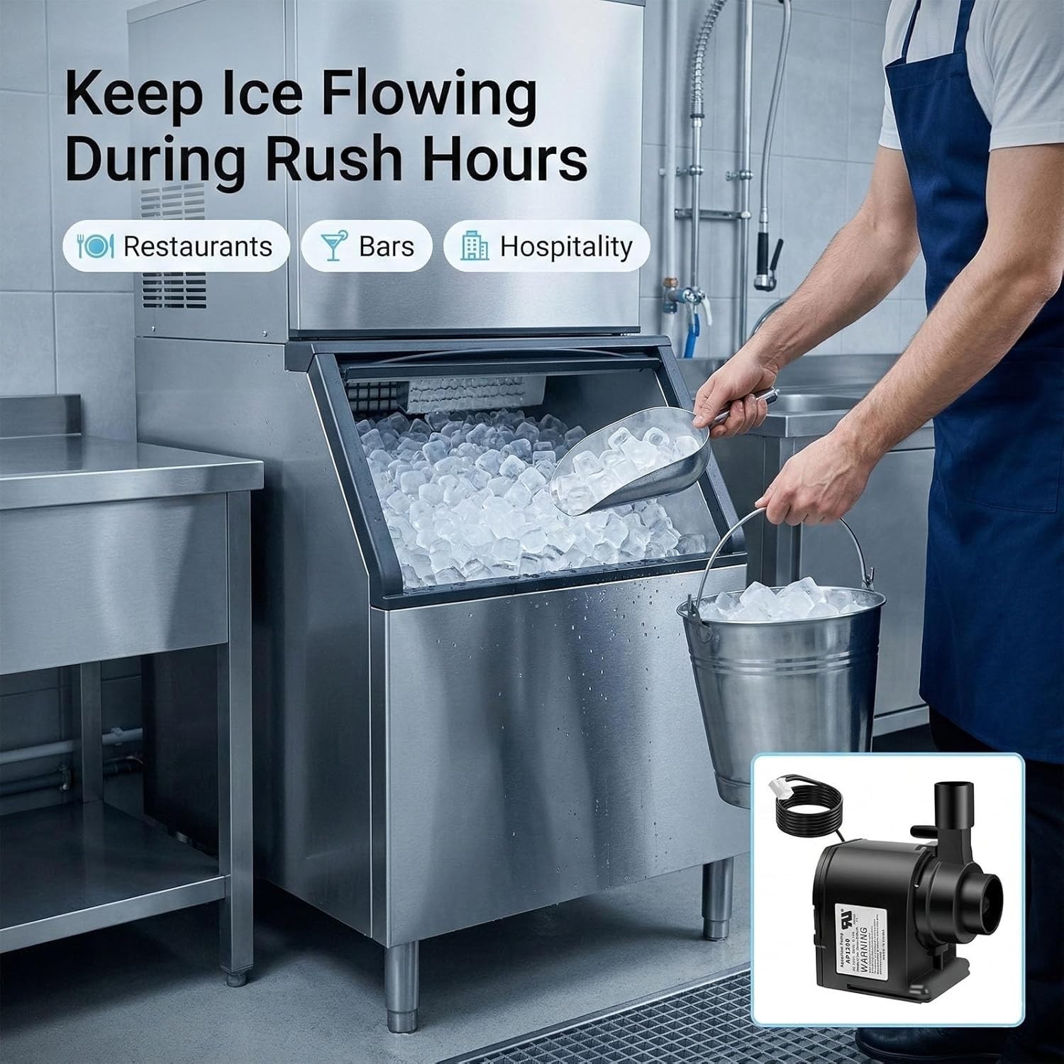 AP1200 AC120V Commercial Ice Maker Water Pump Compatible with HZB-30F, Black
