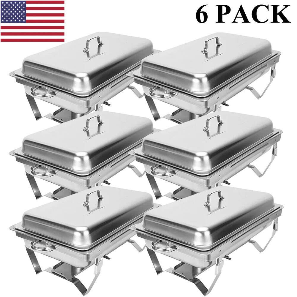 9.5 QT 6 PACK CATERING STAINLESS STEEL BUFFET CHAFER CHAFING DISH SETS FULL SIZE