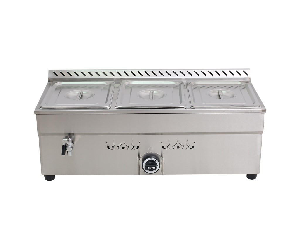 3*1/2 Size Pan LP GAS Food Warmer Stainless Steam Table 4″ Deep with Thermostat
