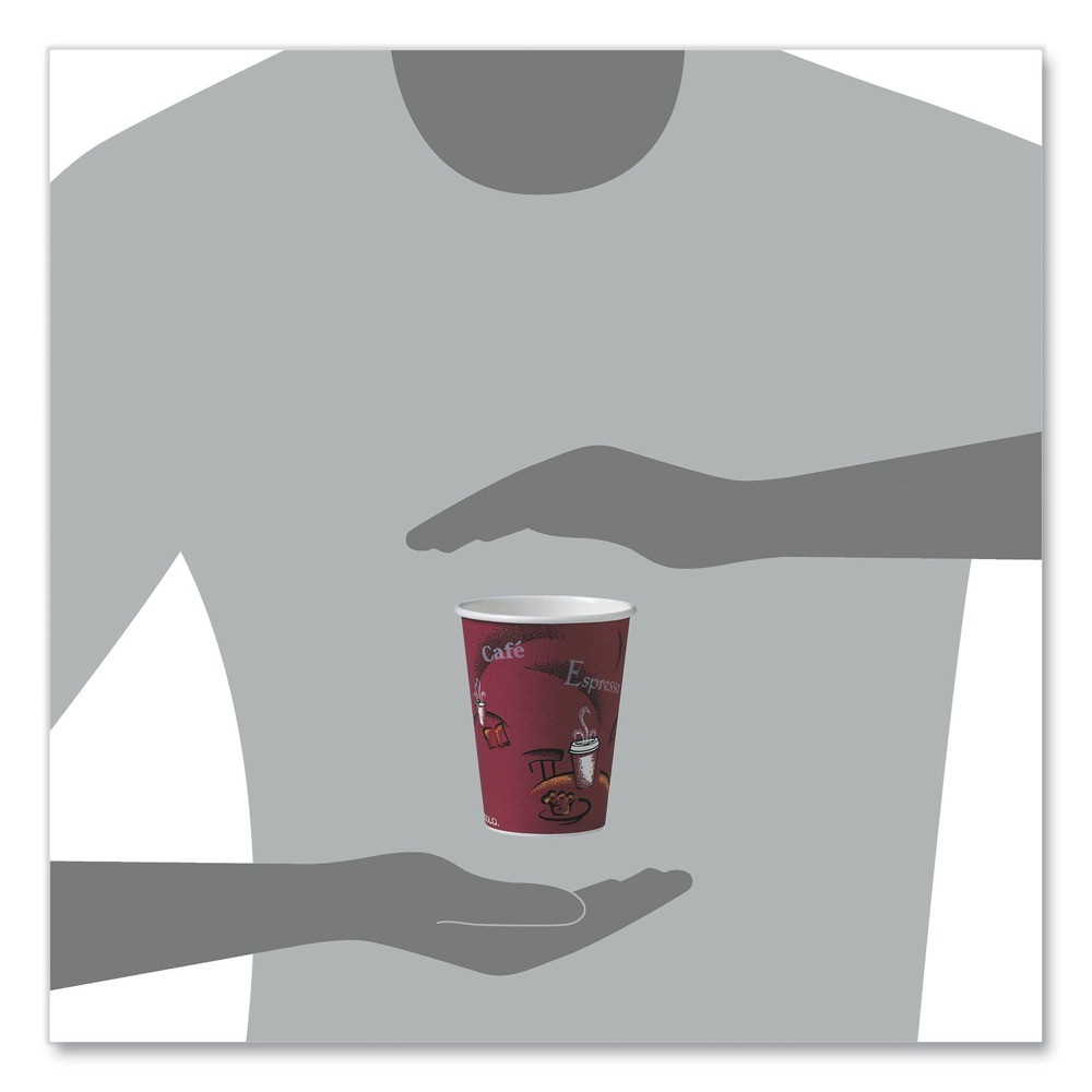 SOLO 412SINPK 12 oz. Paper Hot Drink Cups in Bistro Design – Maroon (50/PK) New