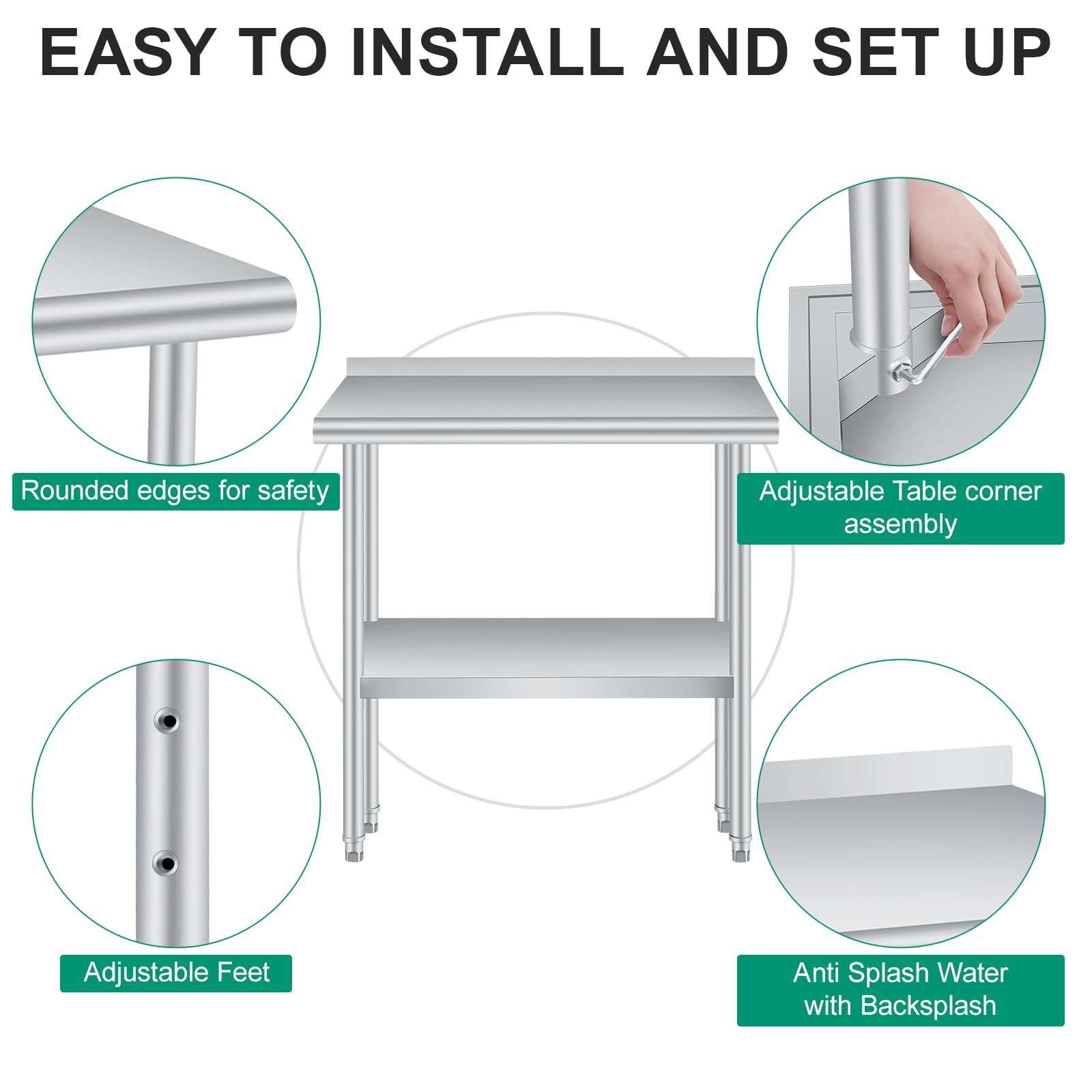 30/36/48/60″x24″ Stainless Steel Commercial Prep Table w/ Backsplash for Kitchen