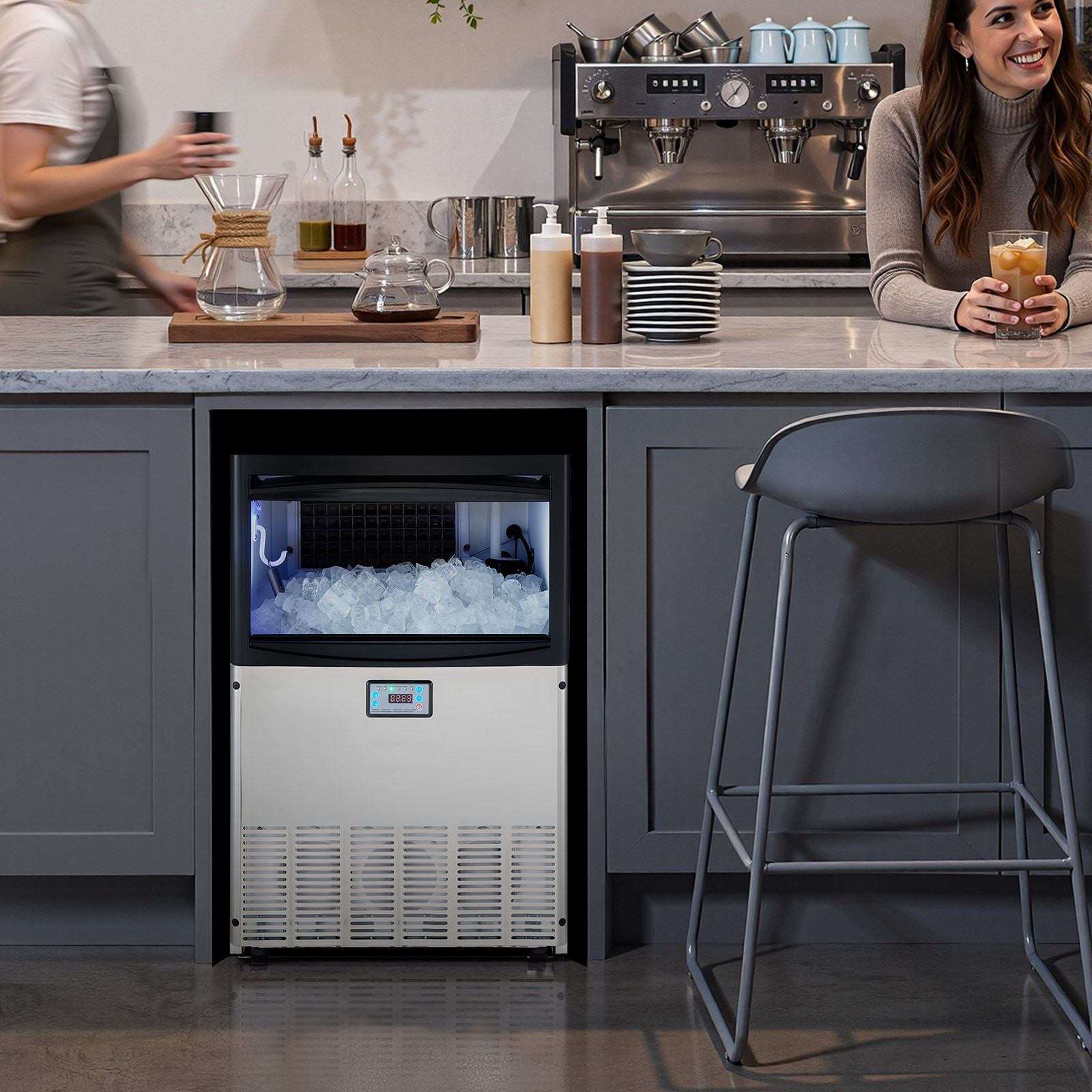 Commercial Ice Maker 200LBS/24H 50LBS Storage Under Counter w/ Self-Clean