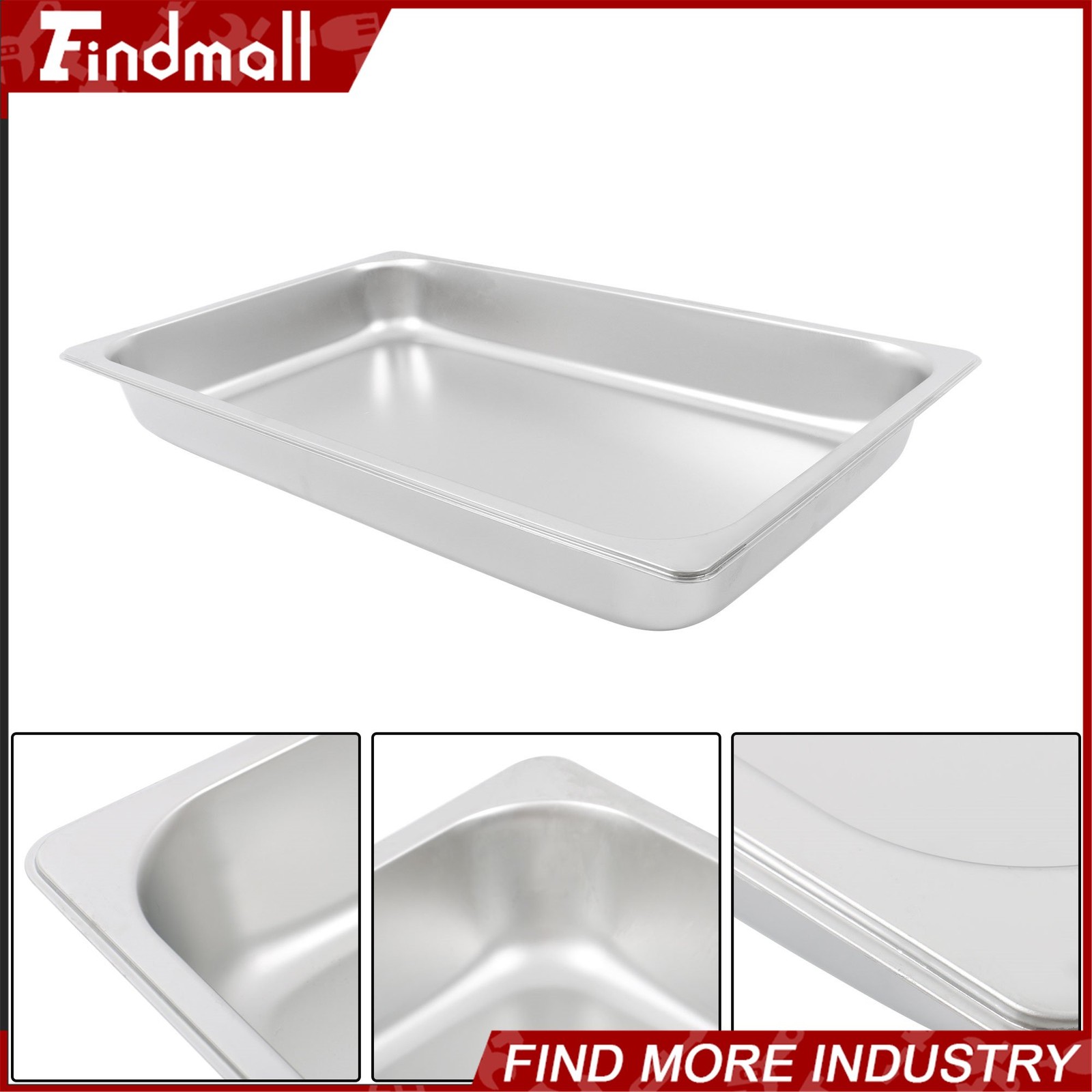 Findmall 2 Pack 2.5″ Deep 1/1 Size Steam Table Pan Hotel Pans Stainless Steel