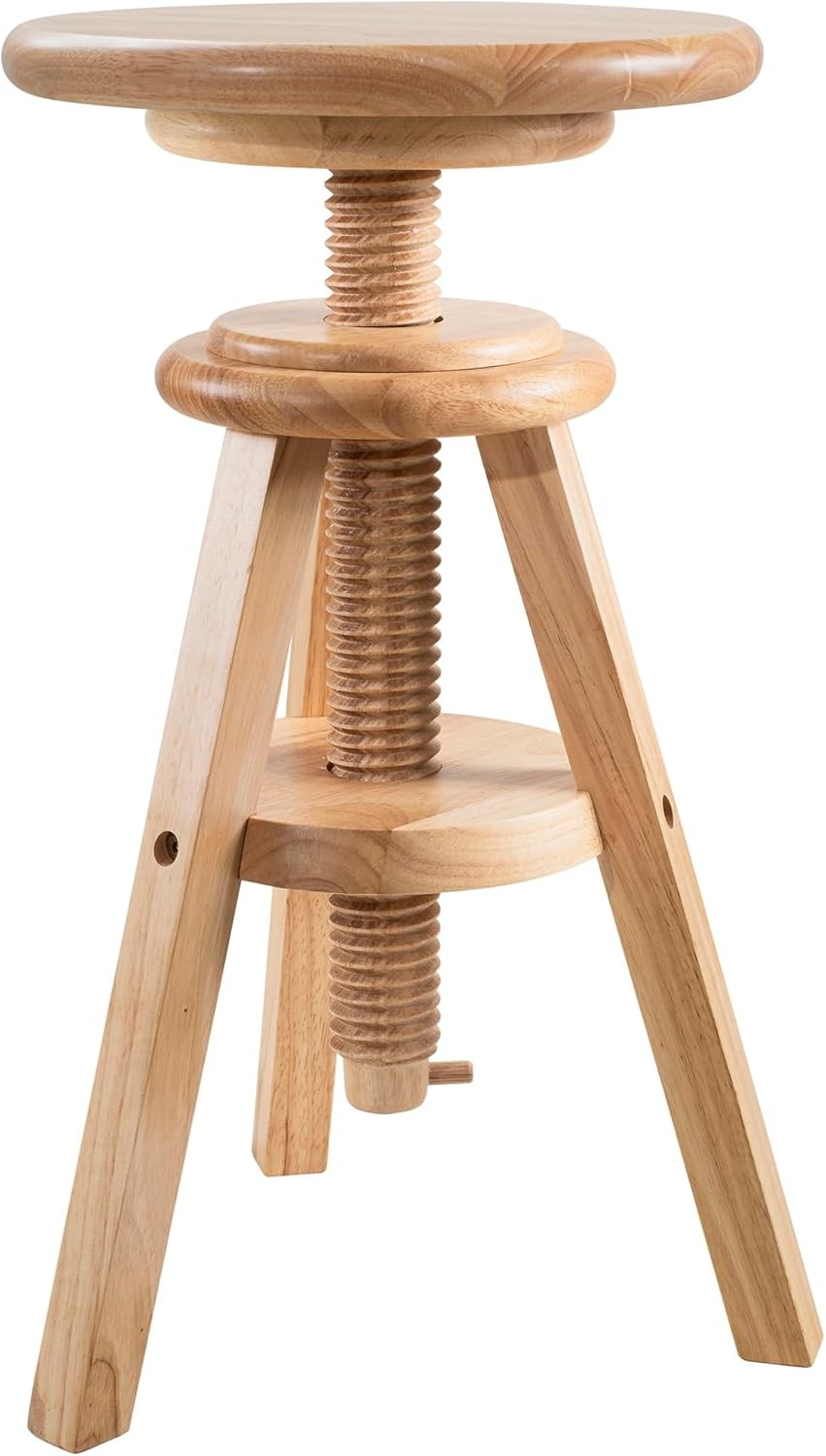 Swivel Solid Wood Adjustable Bar Stool, 18.9 to 25.2 Inches, Natural