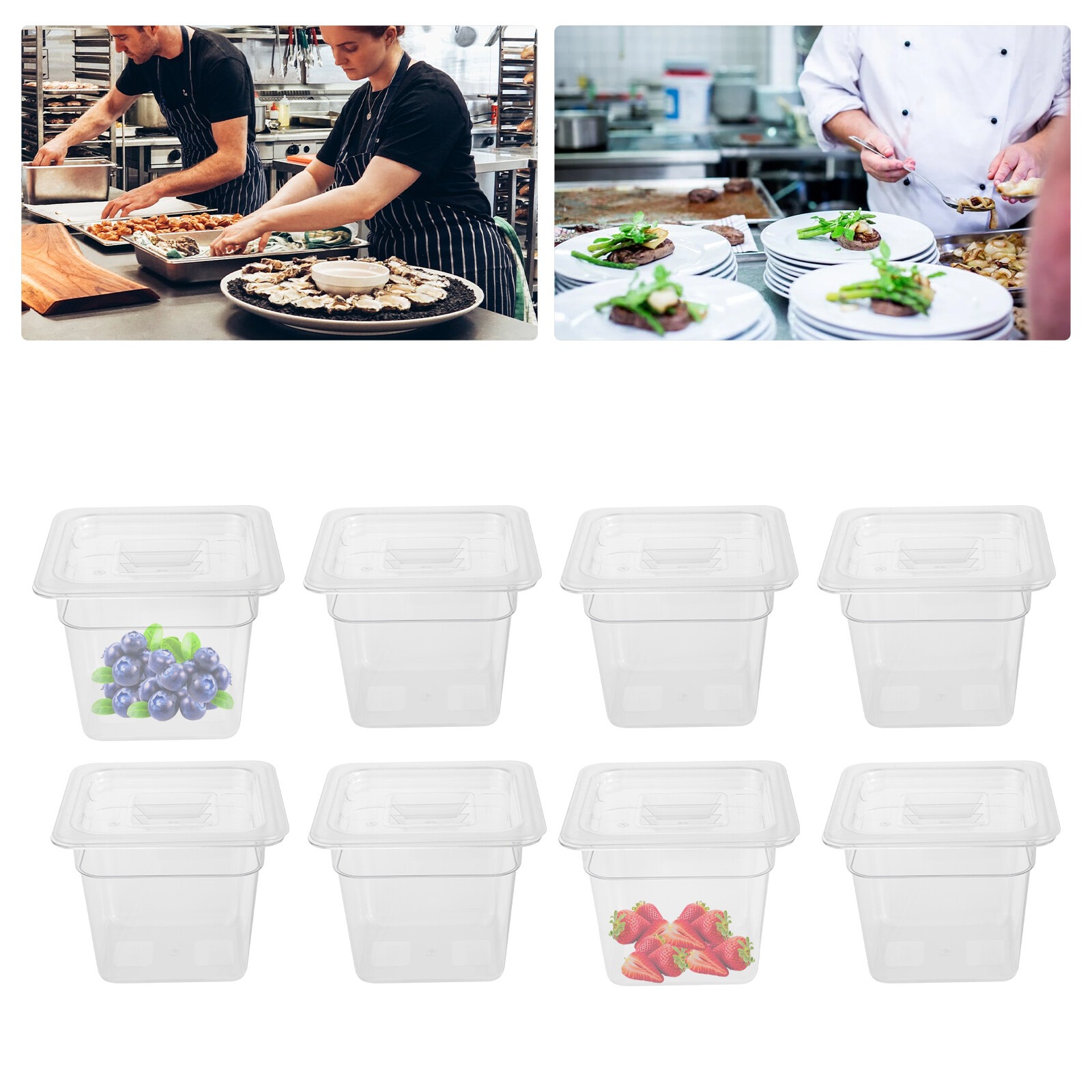 8*1/6 Size Food Pans With Lids Clear Food Pan Commercial Food Storage Containers