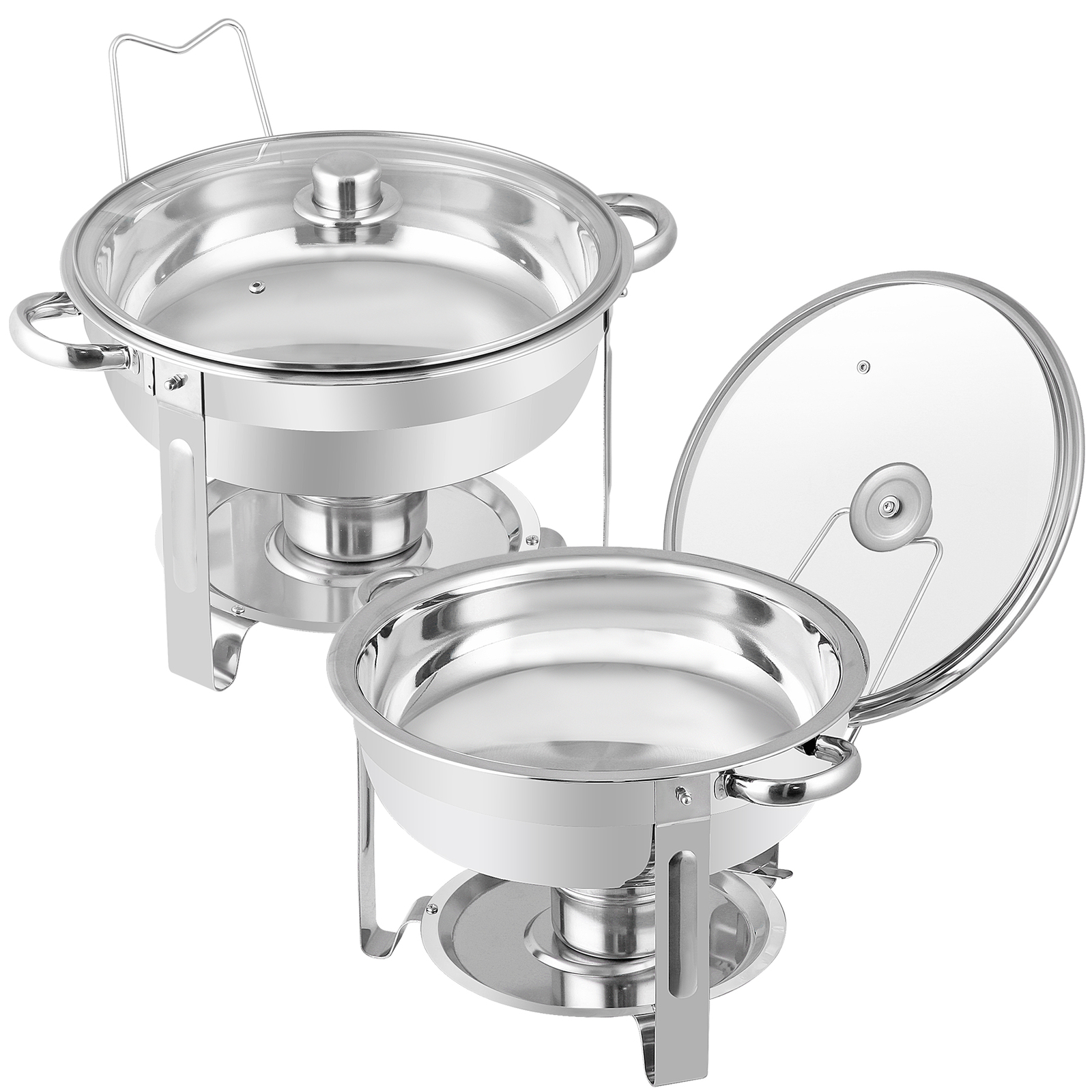 2 PCS 5 Qt Stainless Steel Round Chafing Dishes Buffet Warmer Set with Lid