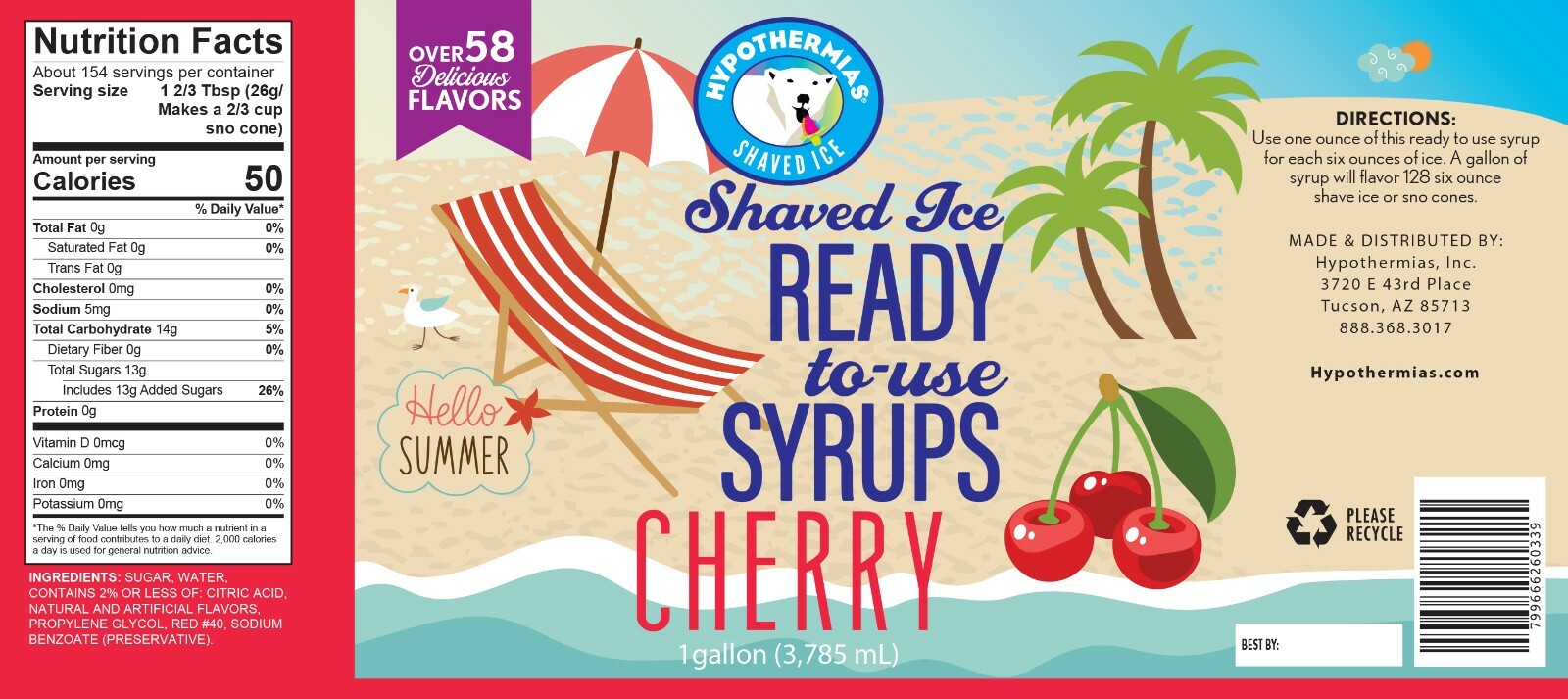 Hypothermias CHERRY Flavor Syrup 🍧 Snow Cone machine Shaved Ice Syrup GALLON