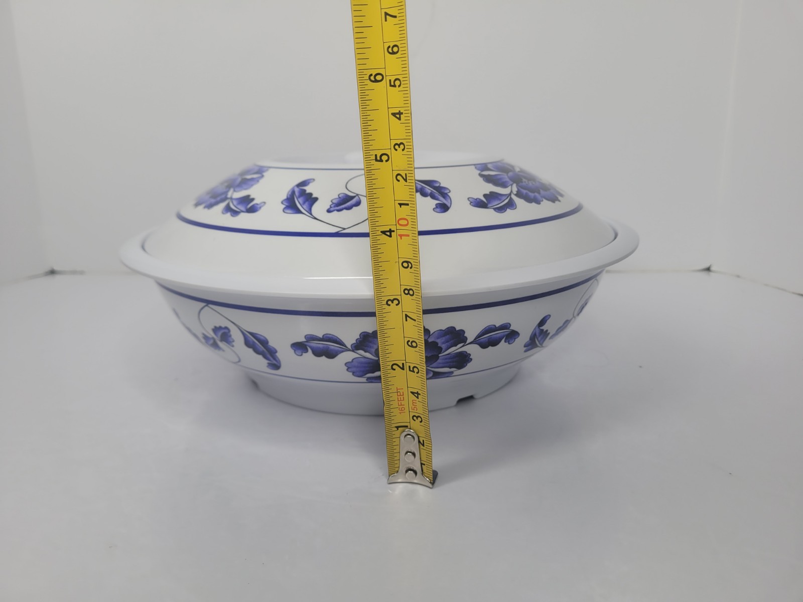 Thunder Group #8011 Blue Lotus Floral Pattern Melamine Serving Bowl W/ Lid