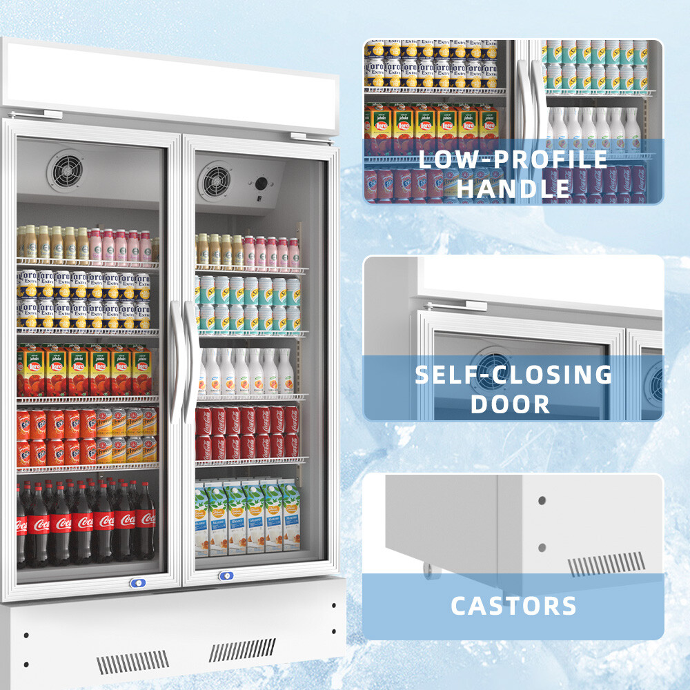 New Merchandiser Refrigerator 2 Glass Doors Commercial Beverage Cooler 18 Cu.ft