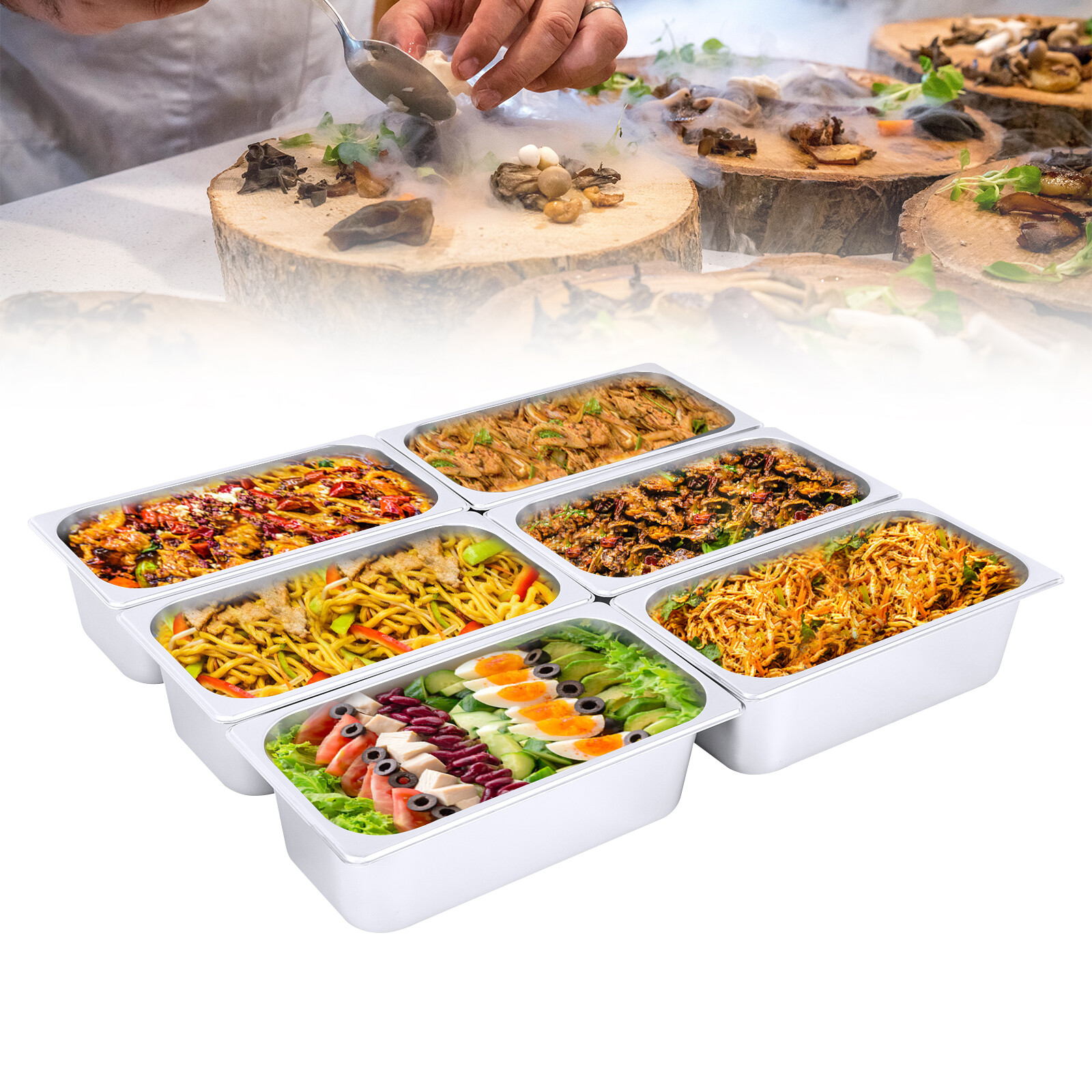 6 Pack 1/3 Size 4″ Deep Stainless Steel Steam Table Pans Hotel Food Prep Silver