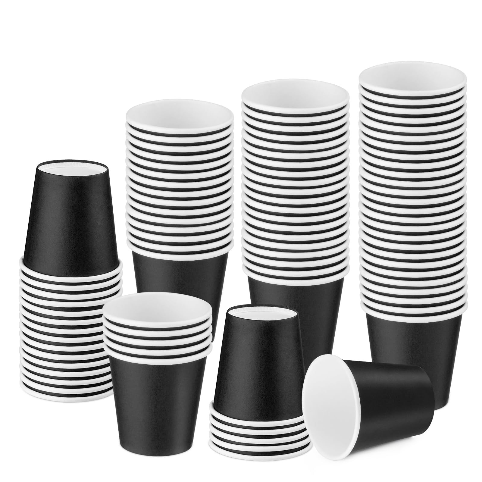100 Pack Black Disposable Paper Cups 88ml, 3oz Coffee Cups Disposable, Mouthwash…