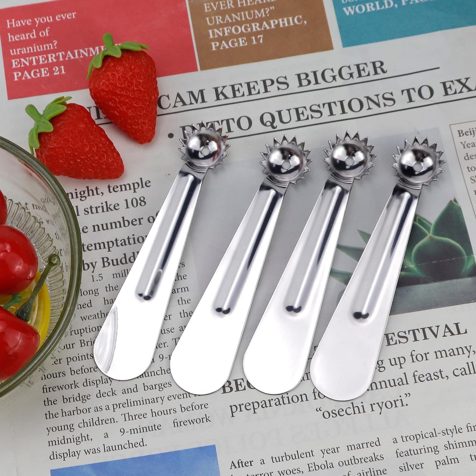 4 Pcs Tomato Corer Tool Strawberry Stainless Steel Sliver