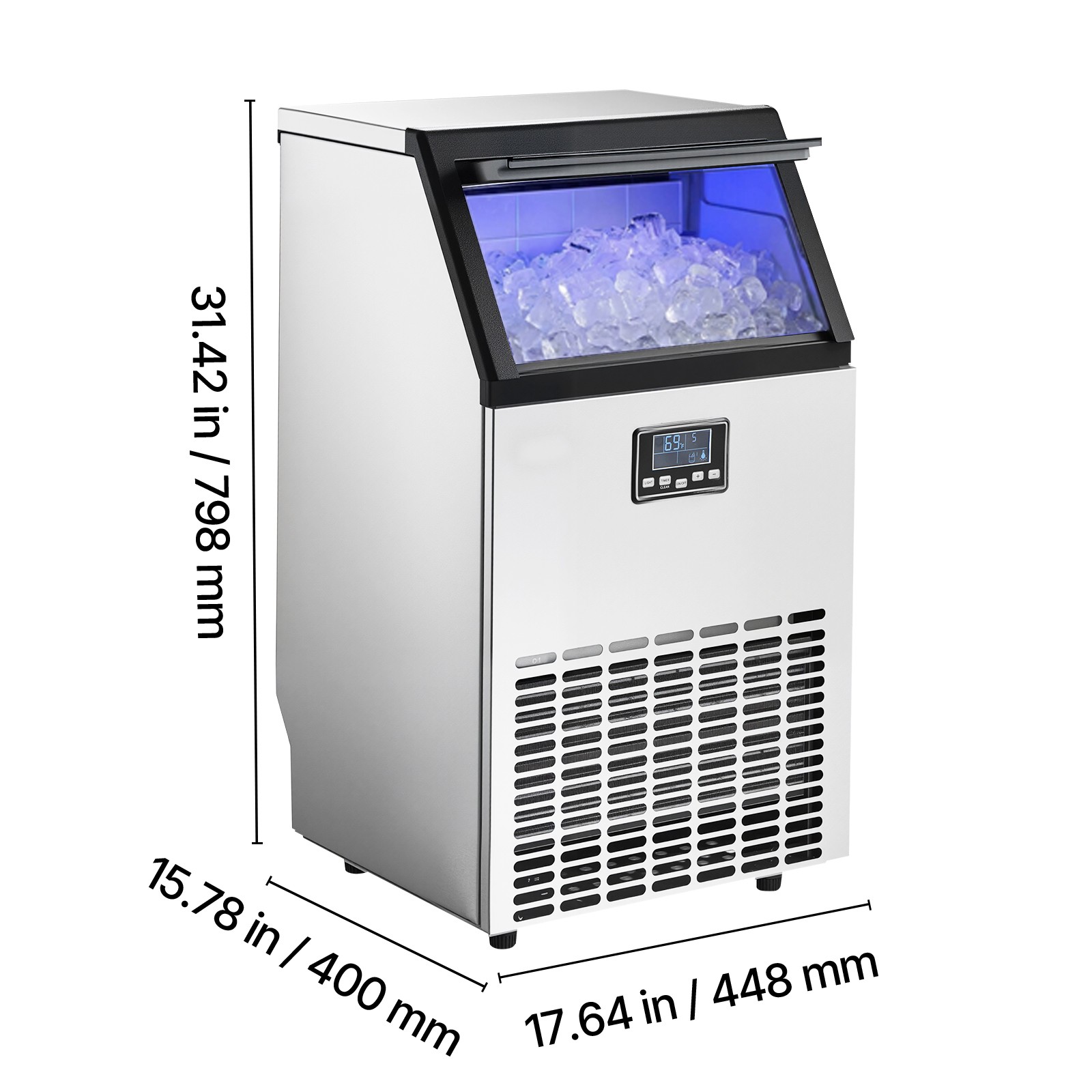 Uimoso 130lb/24H Commercial Ice Maker Crescent-shaped Ice Cube Machine Stainless