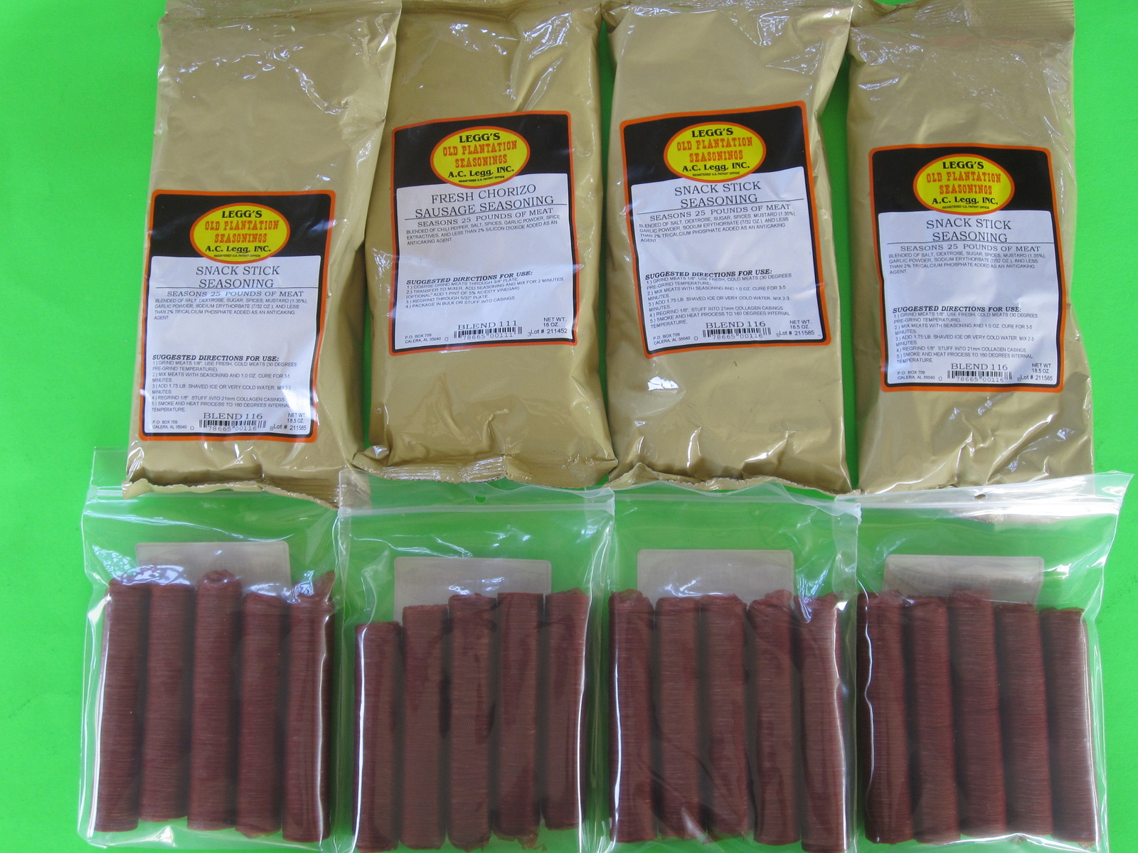 SEASONING and Casings for 100 lbs of Snack Sticks 21mm filled diameter