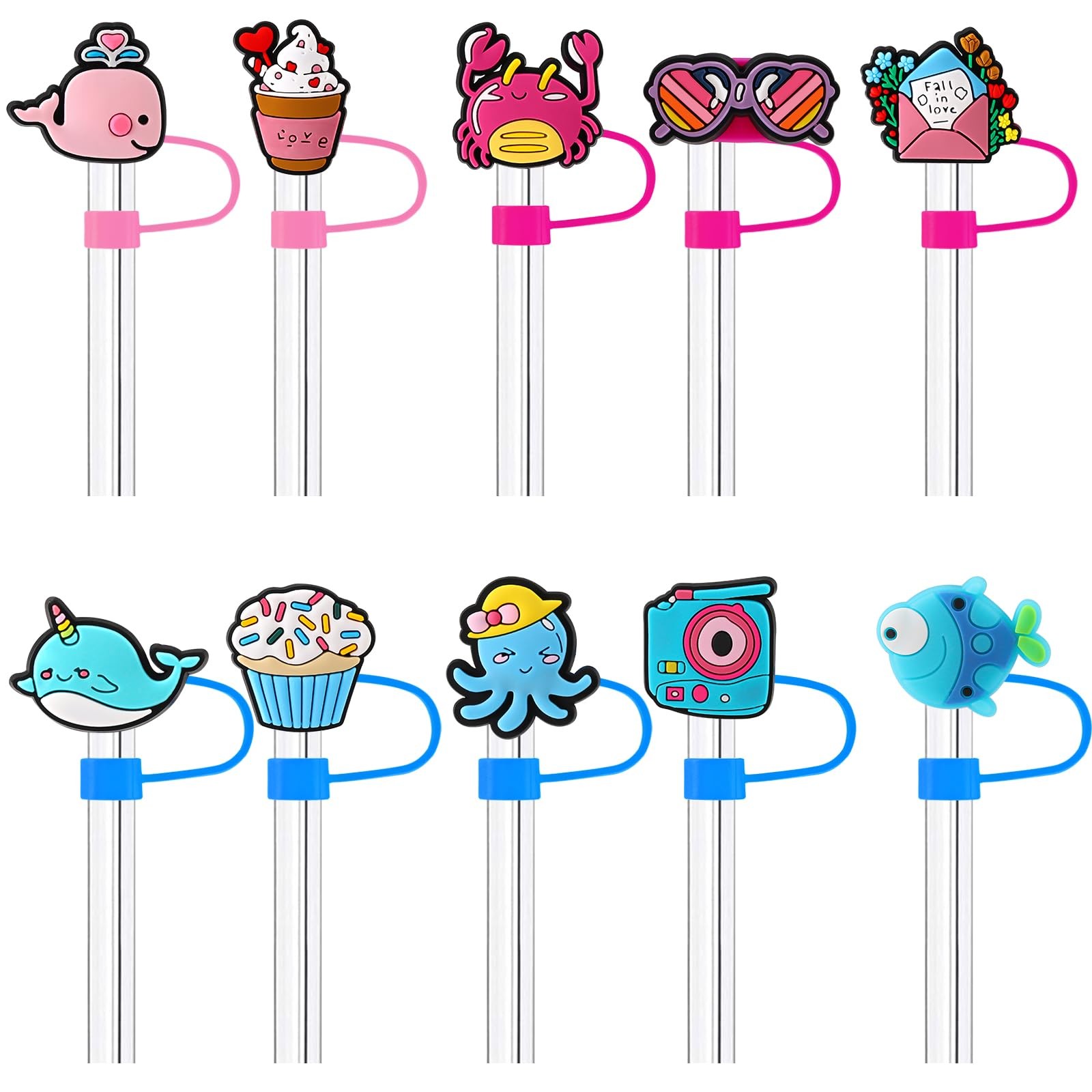 50Pcs Different Straw 10mm, Pink, Blue, Black, Green, Orange, Yellow, White