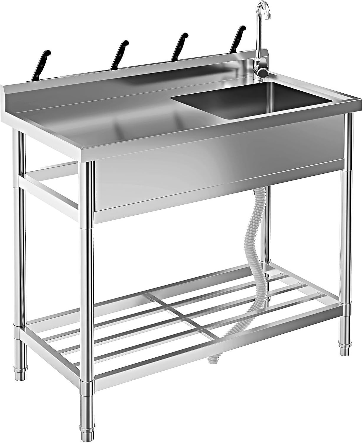 Free Standing Utility Sink Single Bowl Commercial Sink Cold and Hot Water Pipe