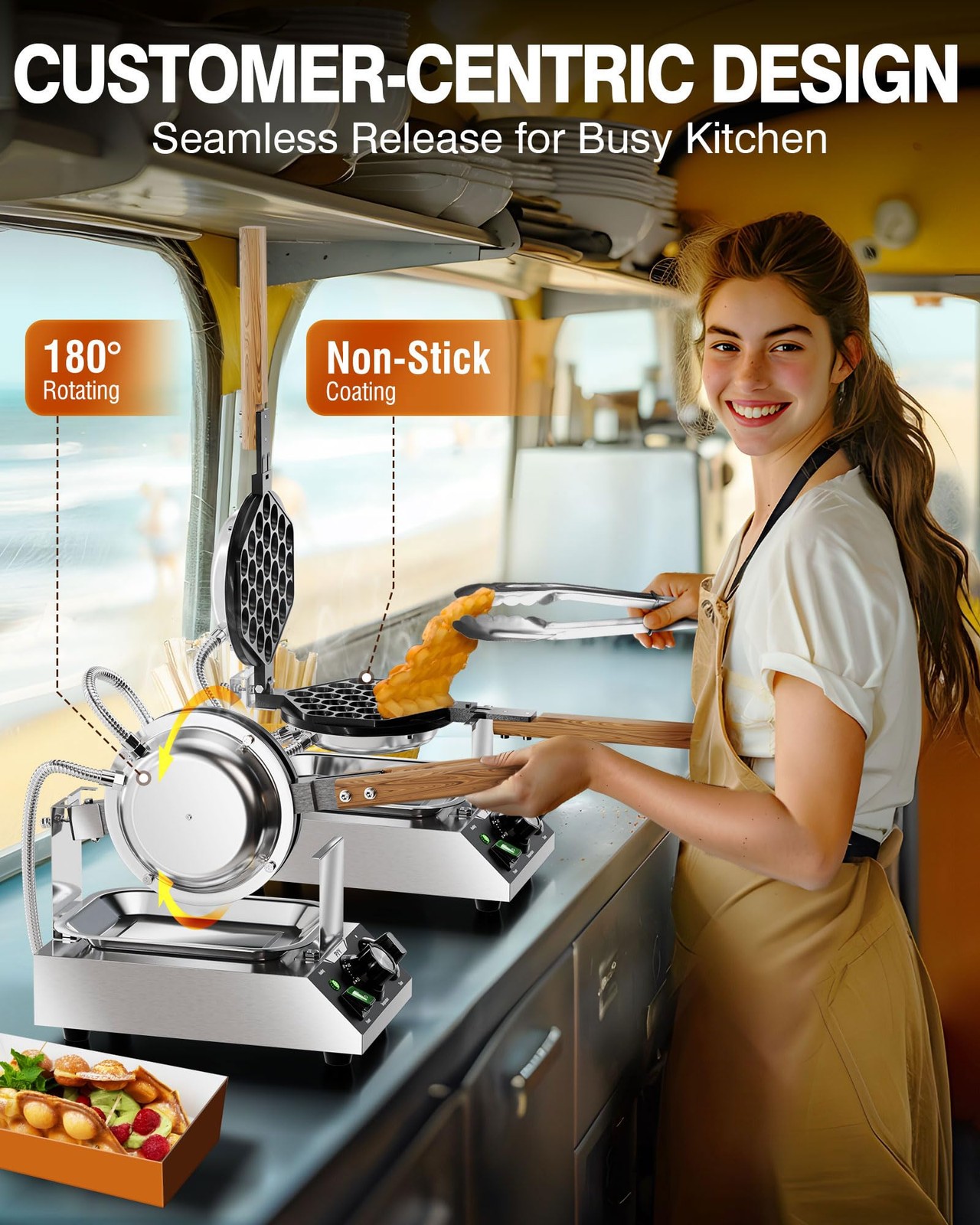 Pyy Bubble Waffle Maker – Commercial Egg Puff Waffle Iron Machine 180 Rotating