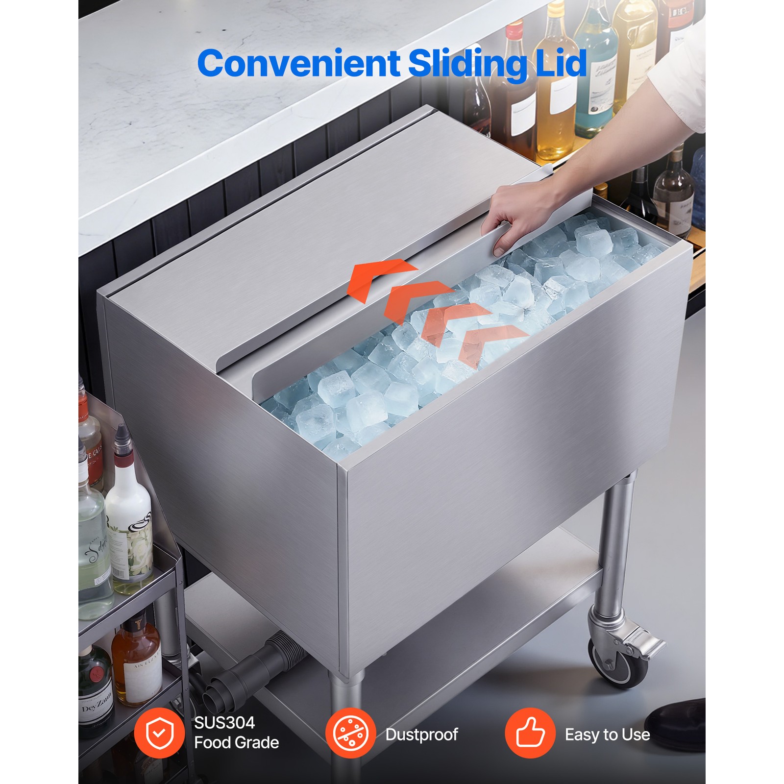 Uimoso 65.1Qt Commercial Ice Bin 24×19 in Underbar Ice Bin With Sliding Lid