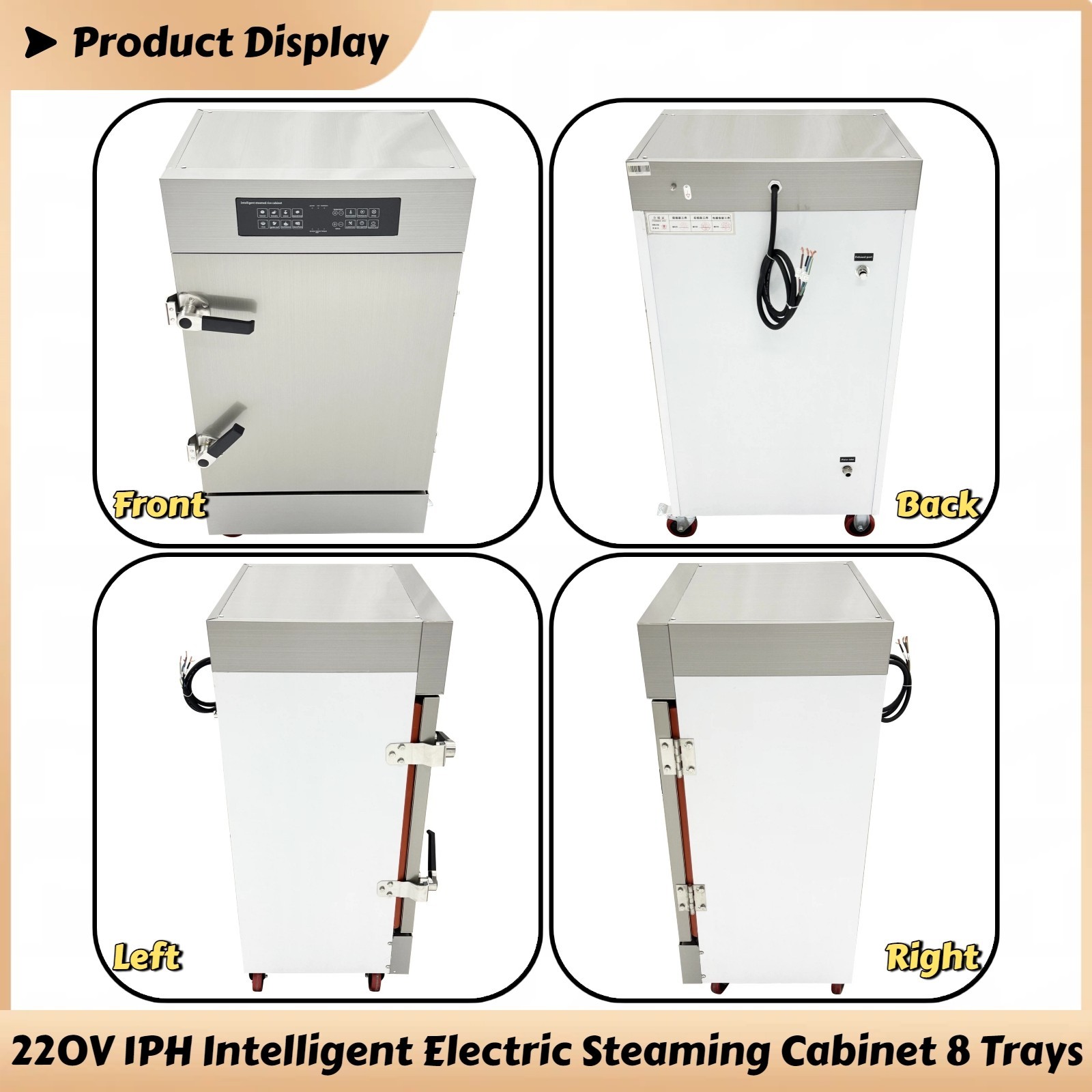 220V 3PH 8 Trays Intelligent Electric Steaming Cabinet Rice Steaming Box 9KW