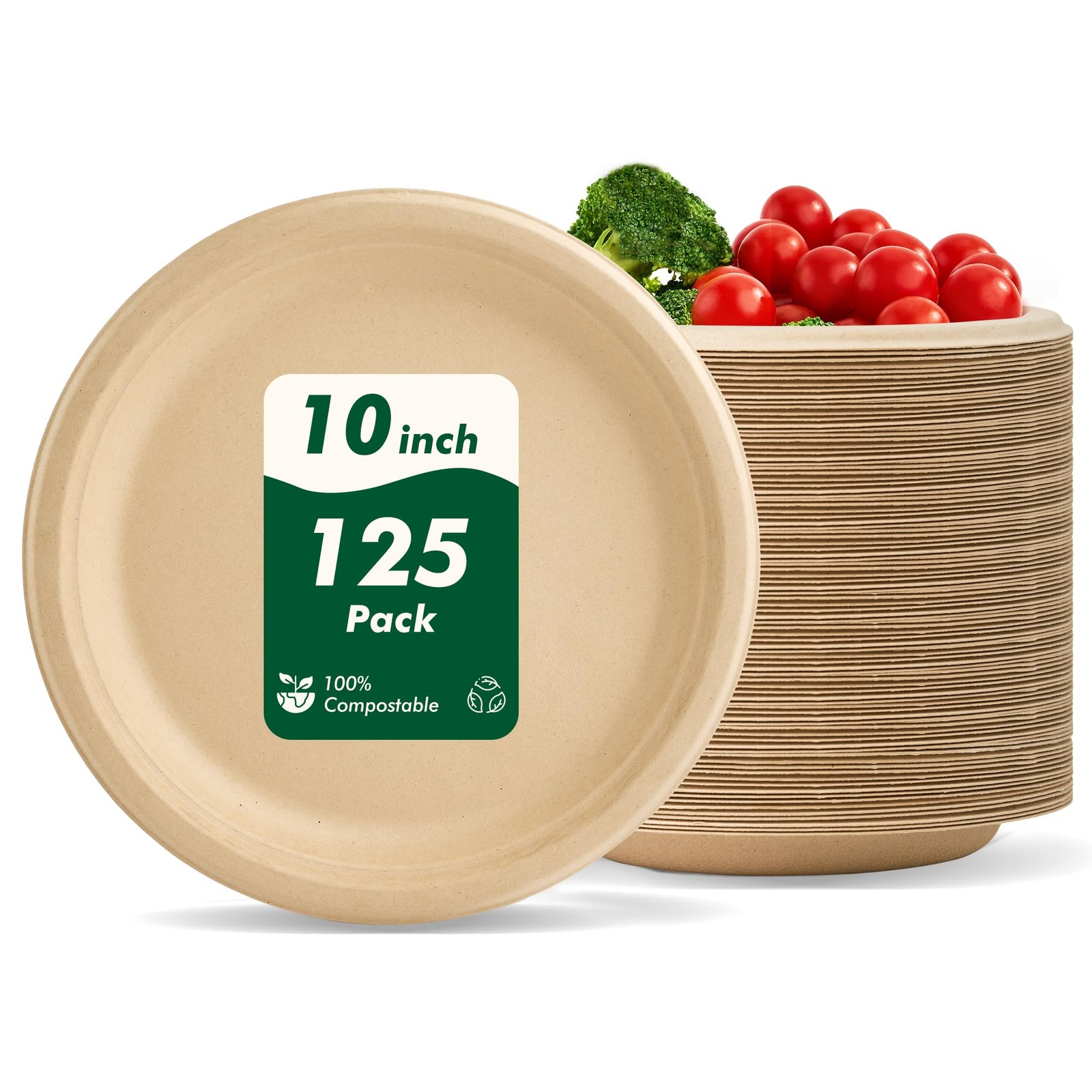 CELLURA 10 Inch 125 Count Disposable Paper Plates, 10 inch – 125 count, Brown