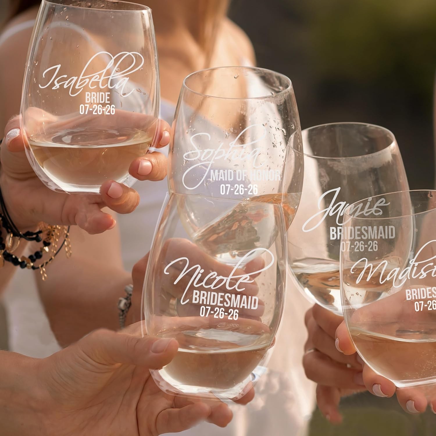 Monogrammed Personalized Stemless Wine Glasses for Bridesmaid, Engraved
