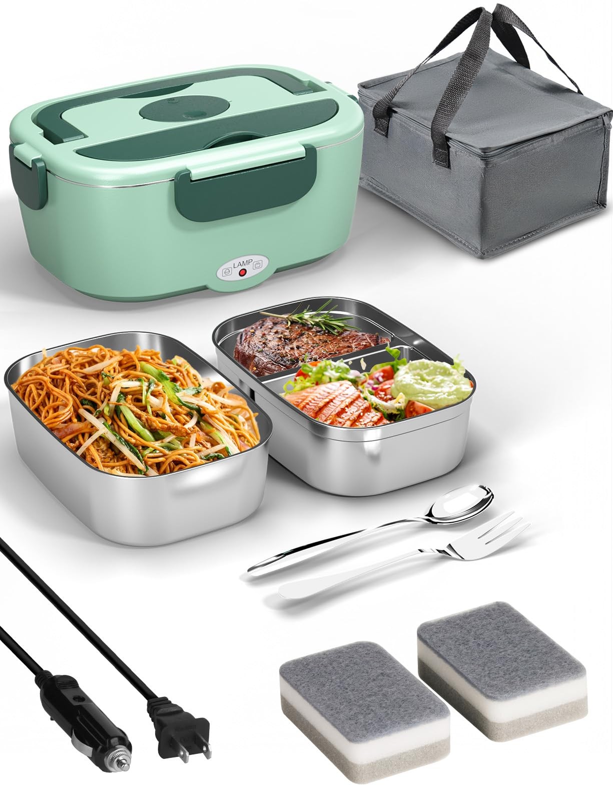 Sitlais Electric Lunch Box for Adults – Fast Heating Portable Light Green