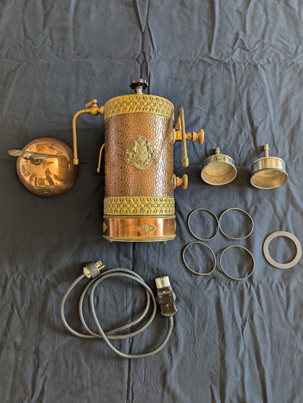 Vintage Antique Brass & Copper Cappuccino Machine With All Parts Made In Italy