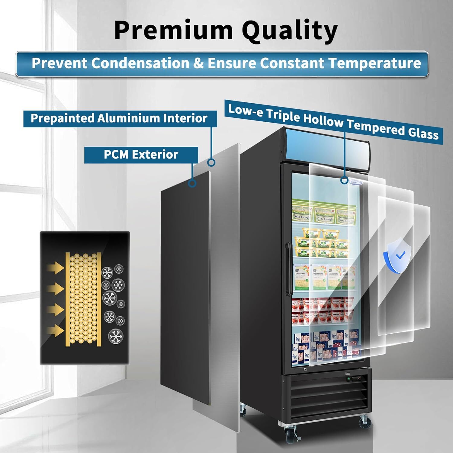 27″ Merchandiser Freezer Glass Swing Door Frozen Food Display Cooler 19.3 Cu.ft