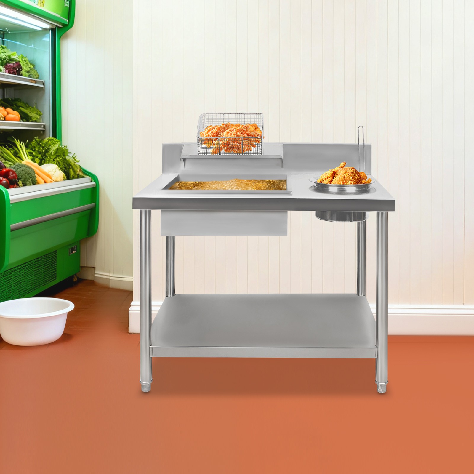 Commercial Breading Table Fried Chicken Station Prepare Workdesk Stainless Steel
