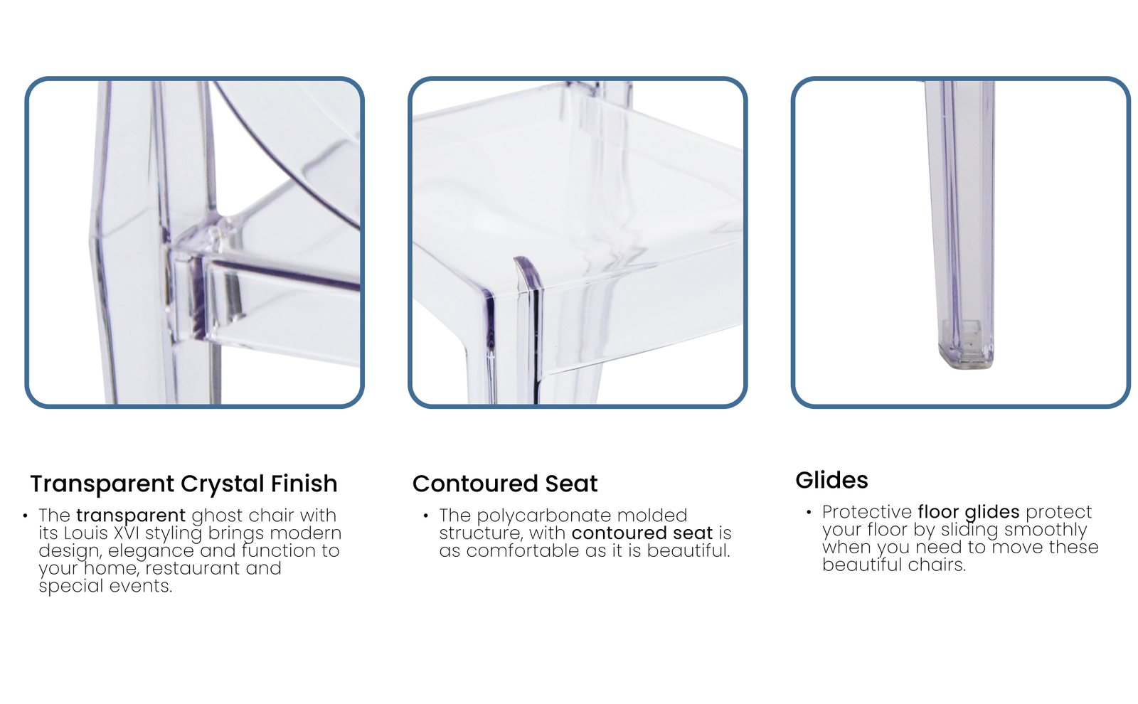 Set of 4 Ghost Chairs Transparent Crystal Acrylic Stacking Chair for Events Home